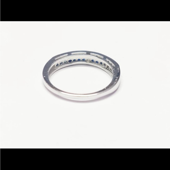 Sterling Silver 925 Pave Diamond Blue Sapphire Band Ring - Picture 4 of 4